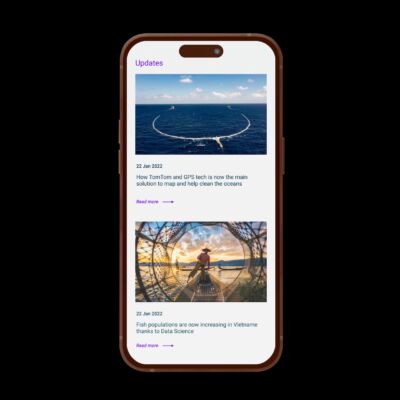 Een mobiele telefoon met de website erop.