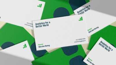 Visitekaartjes met de nieuwe branding van Analytics for a better world