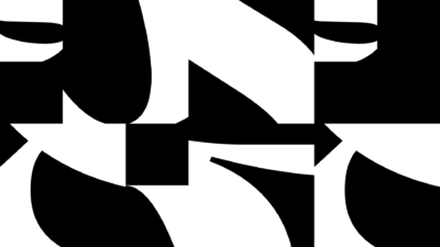 Zwart-witte grafische compositie met een patroon van gebroken vormen, geïnspireerd op het logo van Muziekgebouw Eindhoven.
