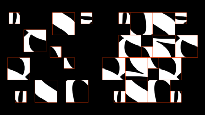 zwart-witte grafische compositie met een patroon van gebroken vormen, geïnspireerd op het logo van Muziekgebouw Eindhoven.