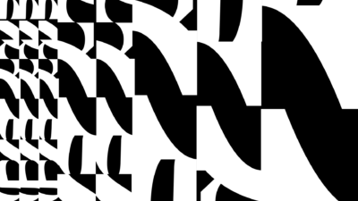 zwart-witte grafische compositie met een patroon van gebroken vormen, geïnspireerd op het logo van Muziekgebouw Eindhoven.